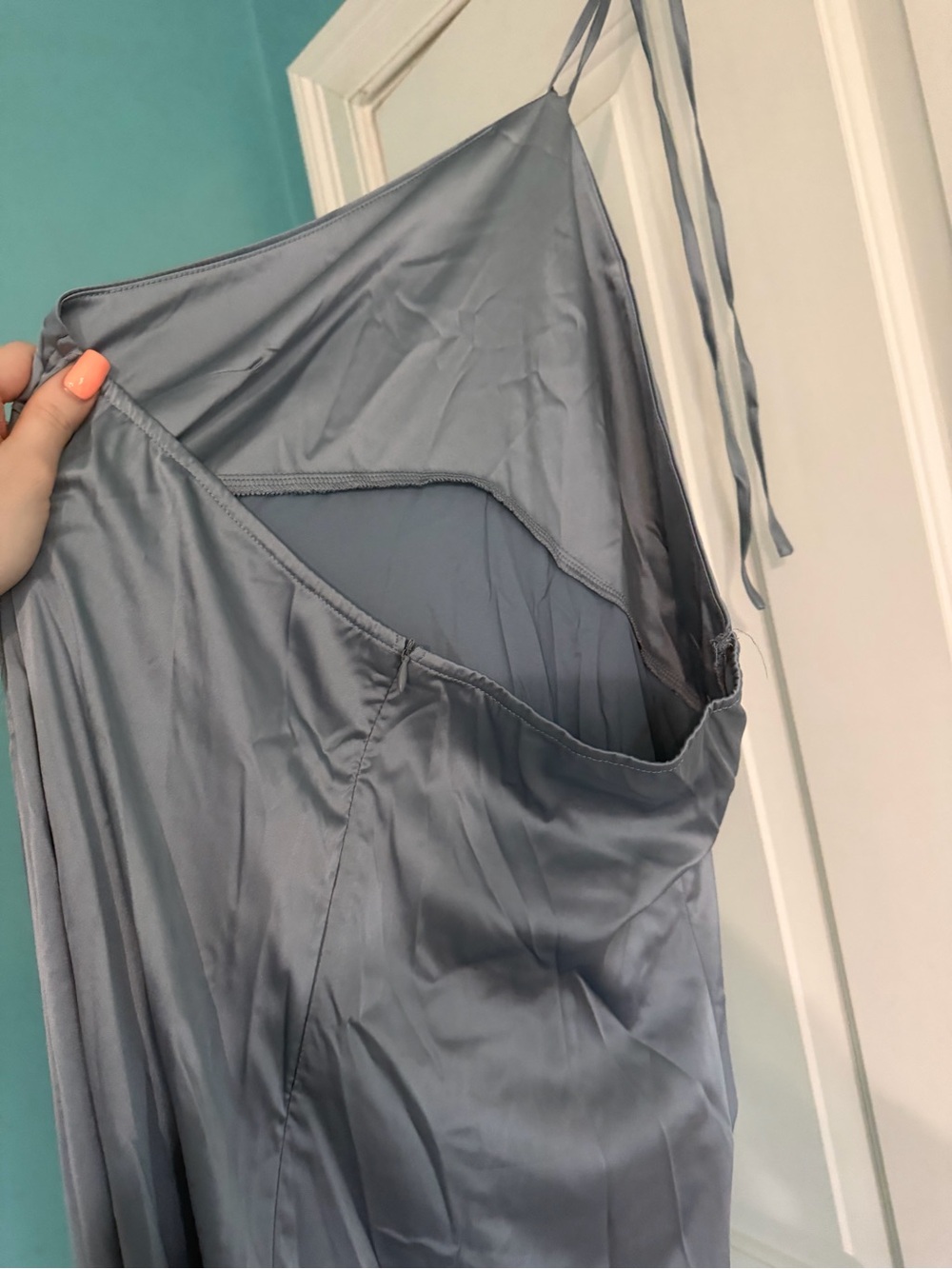 Cider Satin Slate Blue Slip Dress